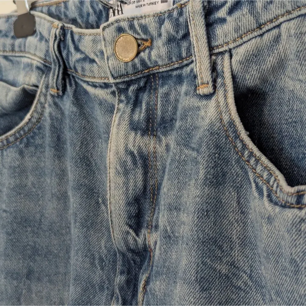 Zara Distressed Wide Baggy Barrel Leg Mom Jeans Sz 6 - Picture 5 of 7